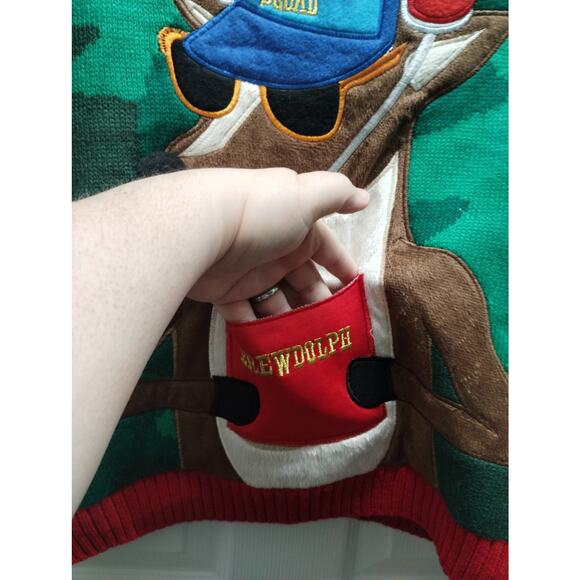 Blizzard Bay Men's Large Green Camo Brewdolph Beer Holder Ugly Christmas Sweater - Picture 5 of 7